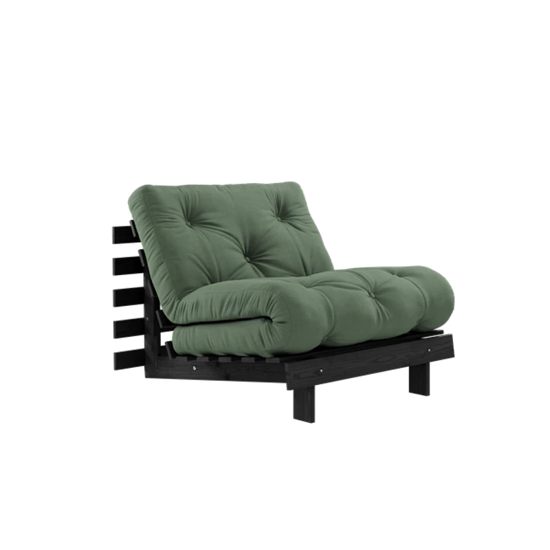 Roots Sovesofa Med Madrass 90x200 Svart Natt/Olivengrønn