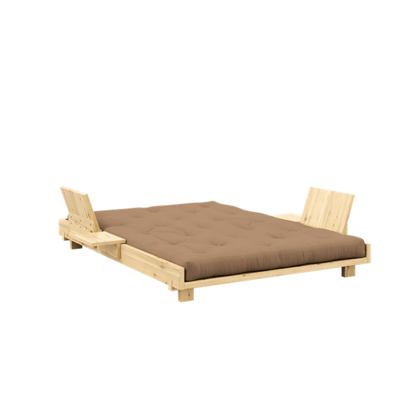 Social Sovesofa Med 2 Ryggstøtter Sidebord og Madrass 140x200 Mokka/Raw
