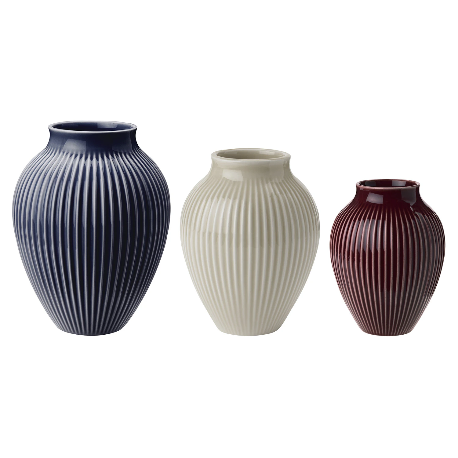 Knabstrup Keramik Vase Profilert 3-pk  / M&oslash;rkebl&aring; / Ripple Berry -  Vaser Keramikk Sand - K1243-1