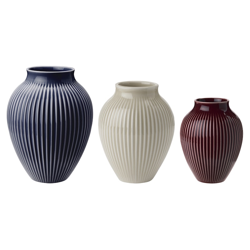 Vase Profilert 3-pk, Sand / Mørkeblå / Ripple Berry