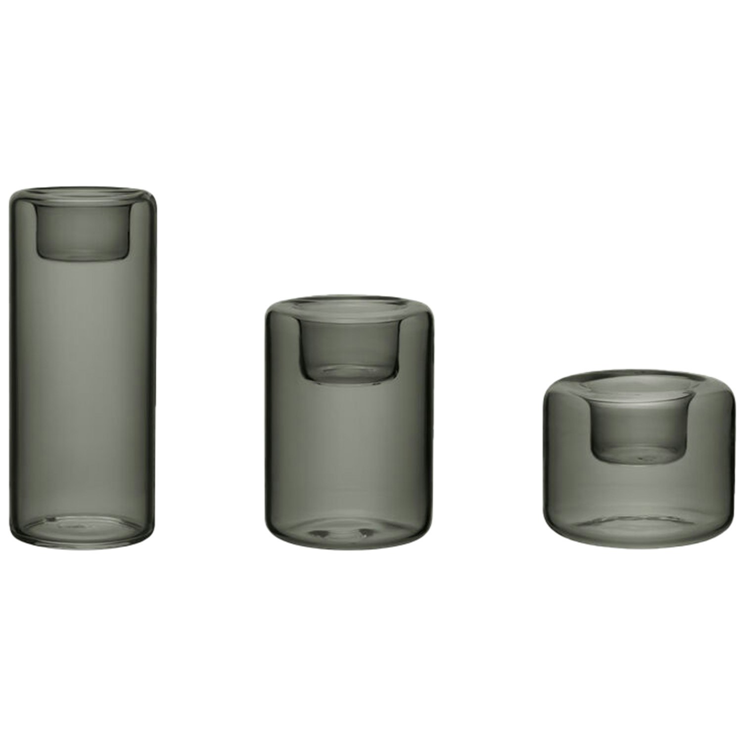 Kosta Boda Happy Lyslykte 3 Deler  -  Lysestaker Glass Antrasitt - 7062516