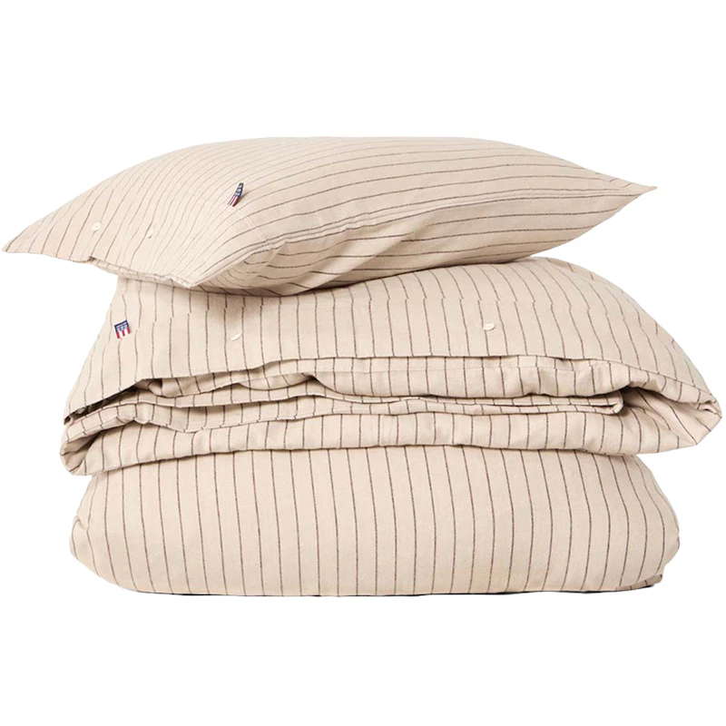 Pinstriped Sengesett 220x220 + 50x60x2 cm, Beige / Brun