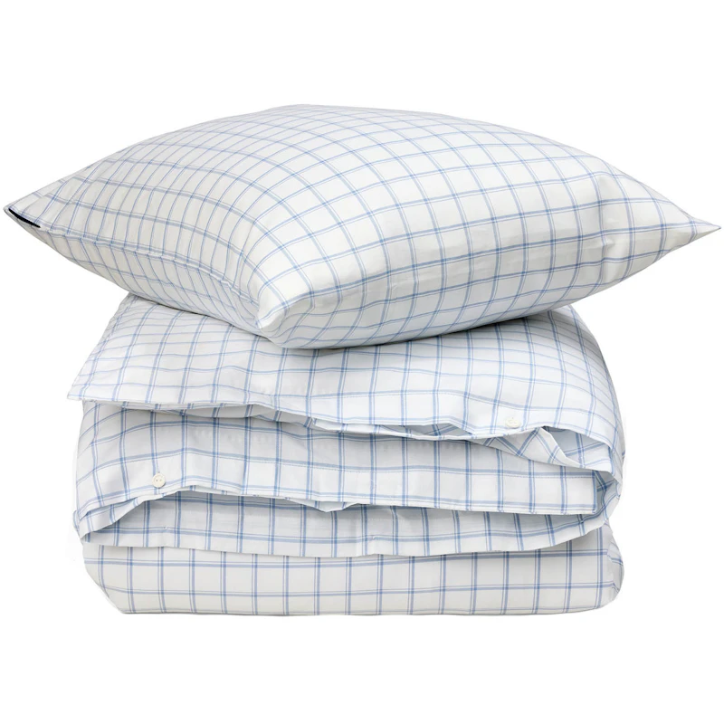 Check Lyocell Oxford Sengesett 150x210 + 50x60 cm, Hvit/Blå