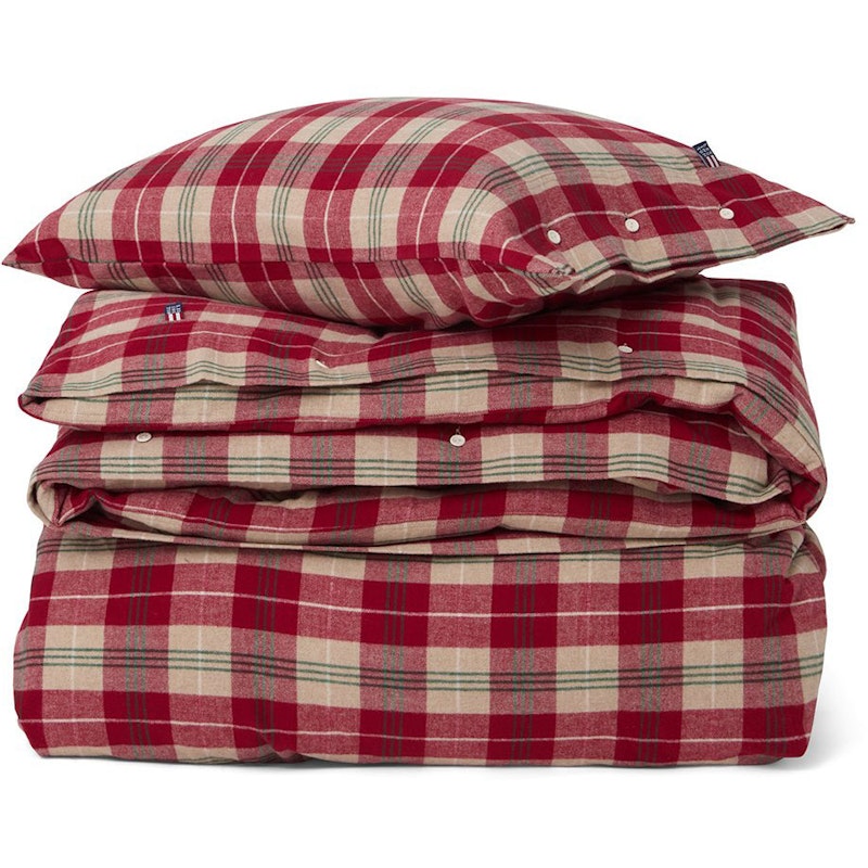 Checked Cotton Flannel Sengesett Rød / Beige / Grønn / Hvit, 150x210 cm