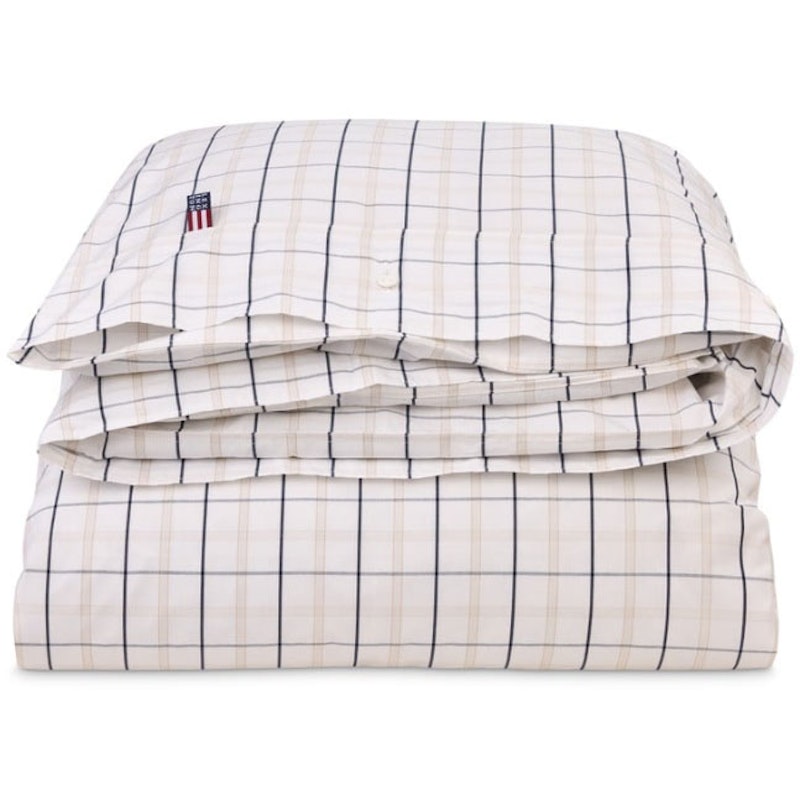 Checked Cotton Poplin Dynetrekk Hvit / Beige / Marineblå, 150x210 cm