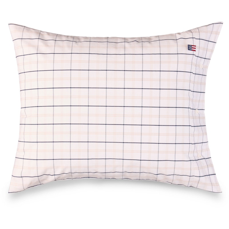 Checked Cotton Poplin Putevar Hvit / Beige / Marineblå, 50x90 cm