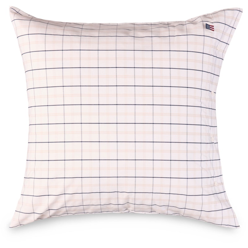 Checked Cotton Poplin Putevar Hvit / Beige / Marineblå, 65x65 cm