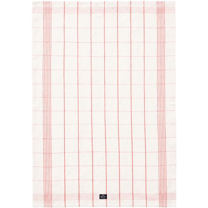 Checked Linen/Cotton Kjøkkenhåndkle 50x70 cm, Hvit/Korallfarget