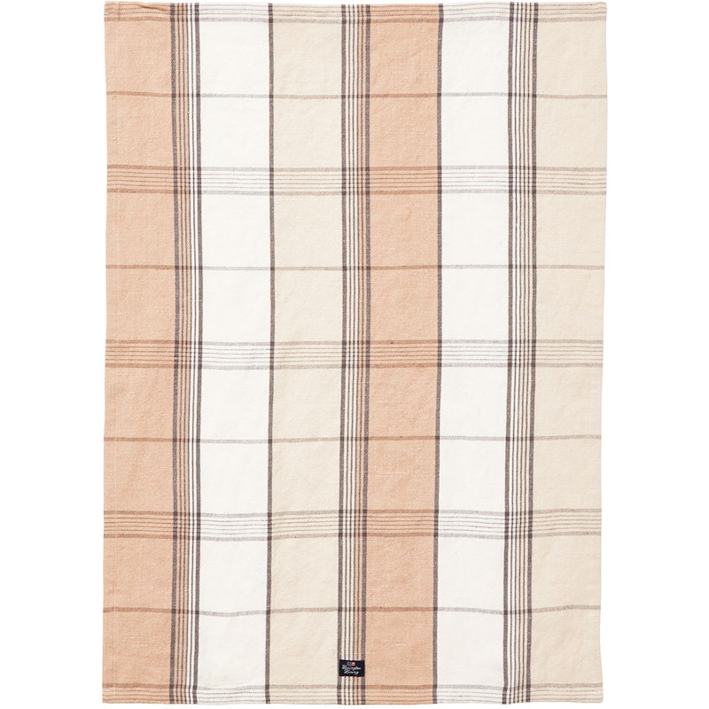 Checked Linen/Cotton Kjøkkenhåndkle 50x70 cm, Beige/Hvit