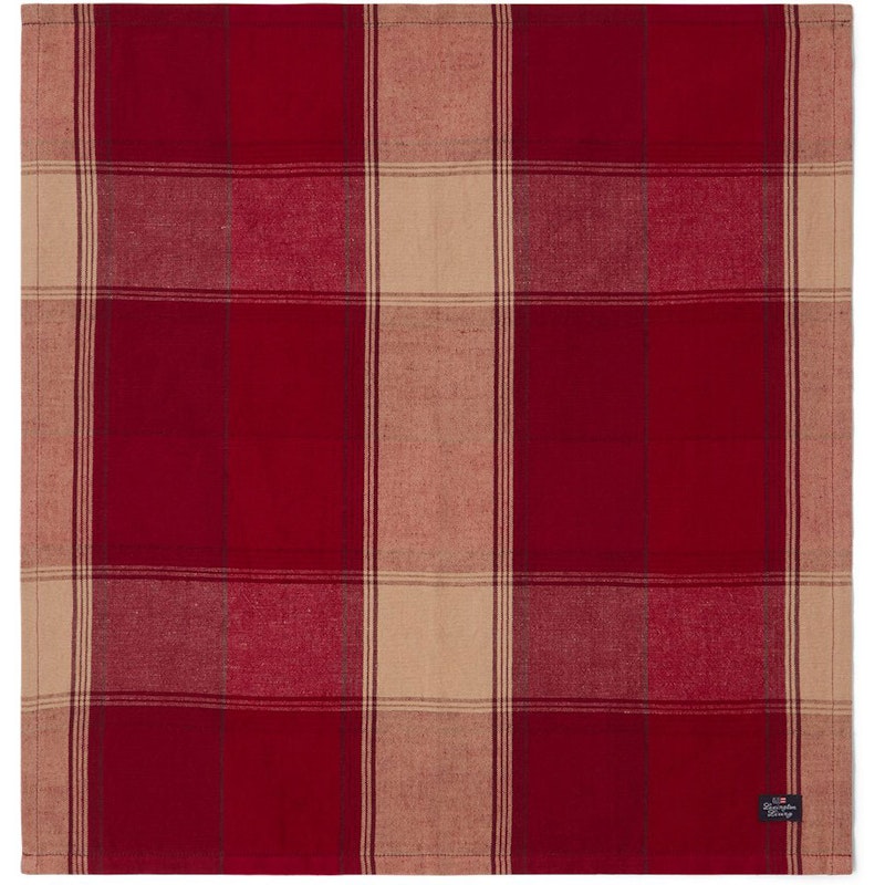 Checked Linen/Cotton Serviett 50x50 cm, Beige / Rød