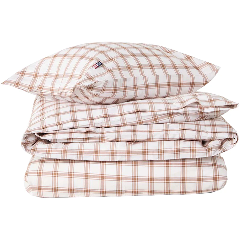 Checked Sengesett 220x220 + 50x60x2 cm, Hvit / Fudge