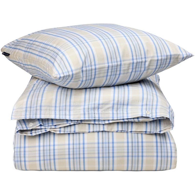 Checked Poplin Sengesett 220x220 + 50x60x2 cm, Beige/Blå