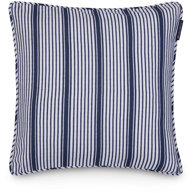Classic Striped Organic Cotton Twill Putetrekk 50x50 cm, Hvit / Marineblå