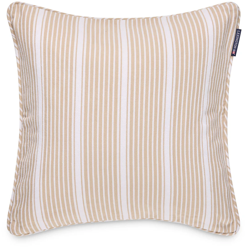 Classic Striped Organic Cotton Twill Putetrekk 50x50 cm, Hvit / Beige