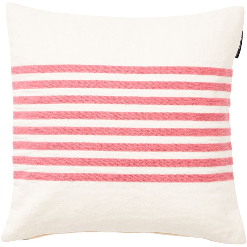 Embroidery Striped Linen/Cotton Putetrekk 50x50 cm, Rosa/Off-white