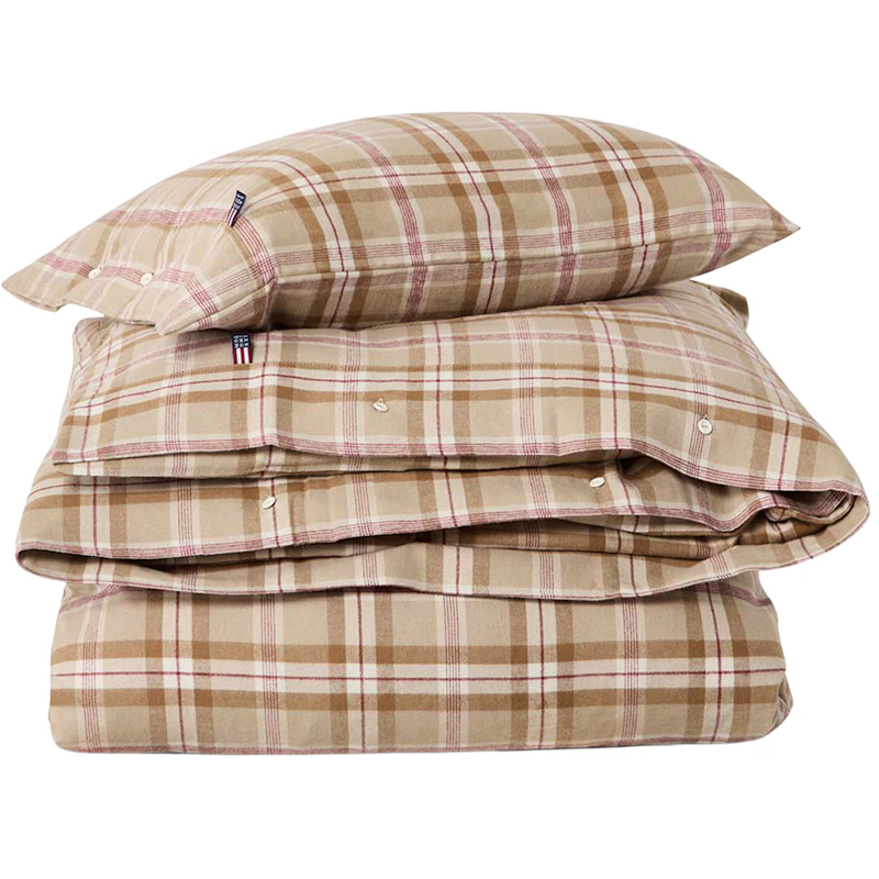 Checked Sengesett 210x150 + 50x60 cm, Fudge / Beige / Fiken