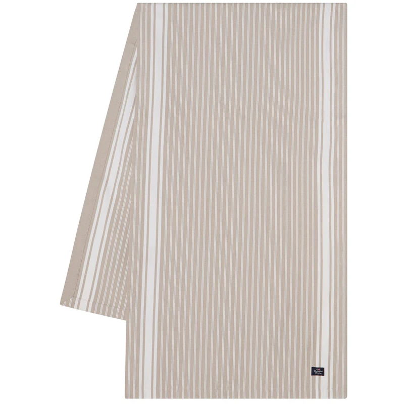 Icons Striped Organic Cotton Oxford Bordløper 50x250 cm, Hvit / Beige
