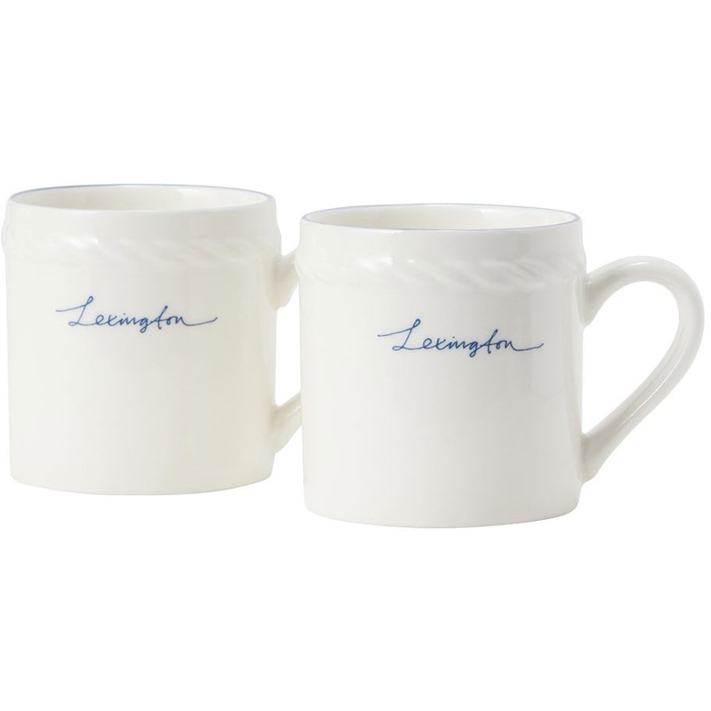 Lexington Porcelain Espressokopp 5 cm 2-pk, Hvit / Mørkeblå