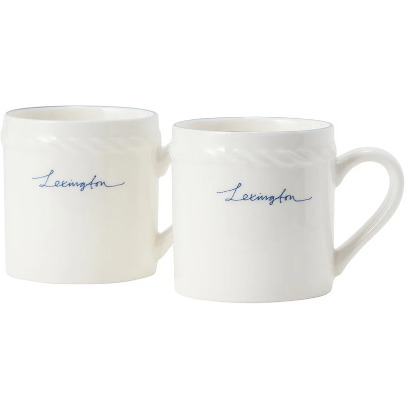 Lexington Porcelain Espressokopp 5 cm 2-pk, Hvit / Mørkeblå