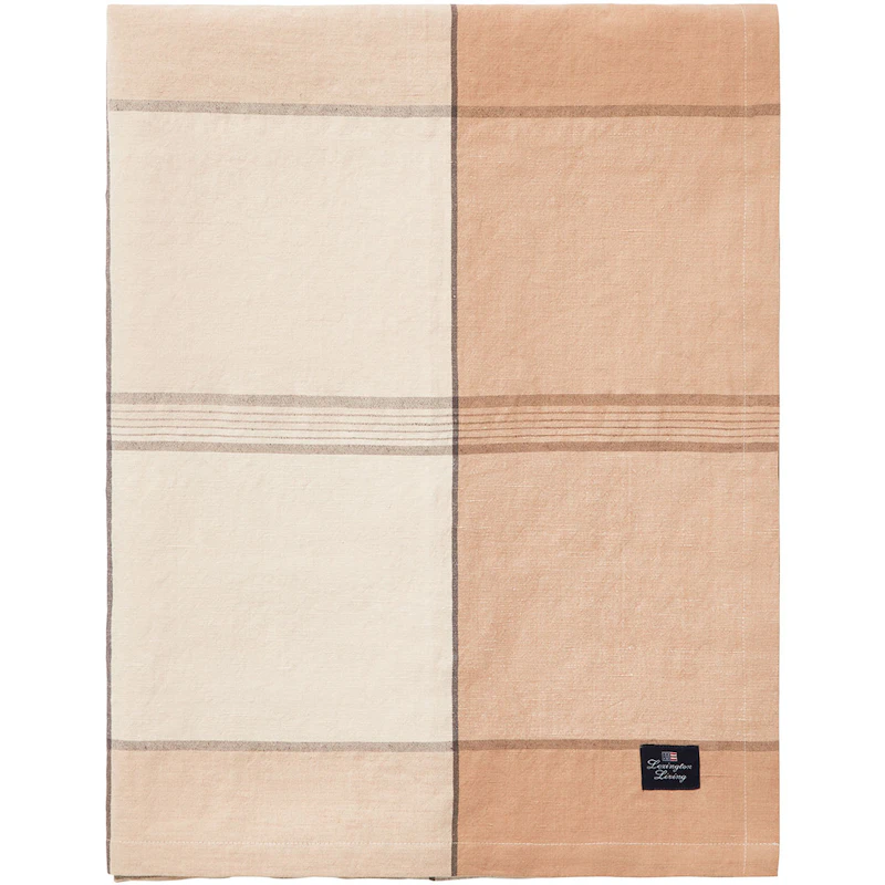 Linen/Cotton Checked Duk Hvit/Beige, 150x250 cm