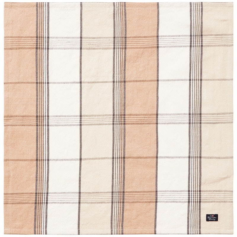 Linen/Cotton Checked Tøyserviett 50x50 cm, Hvit/Beige