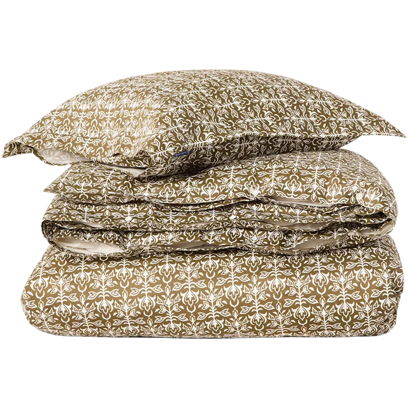 Ornament Sengesett 220x220 + 50x60x2 cm, Oliven / Hvit