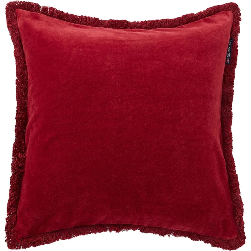 Organic Cotton Velvet Fringe Pillow Cover Putetrekk 50x50 cm, Rød