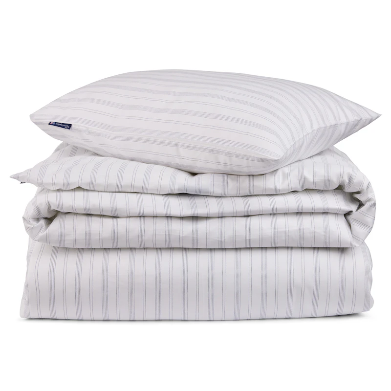Striped Lyocell/Cotton Sengesett 150x210 cm, Hvit/Diset Blå