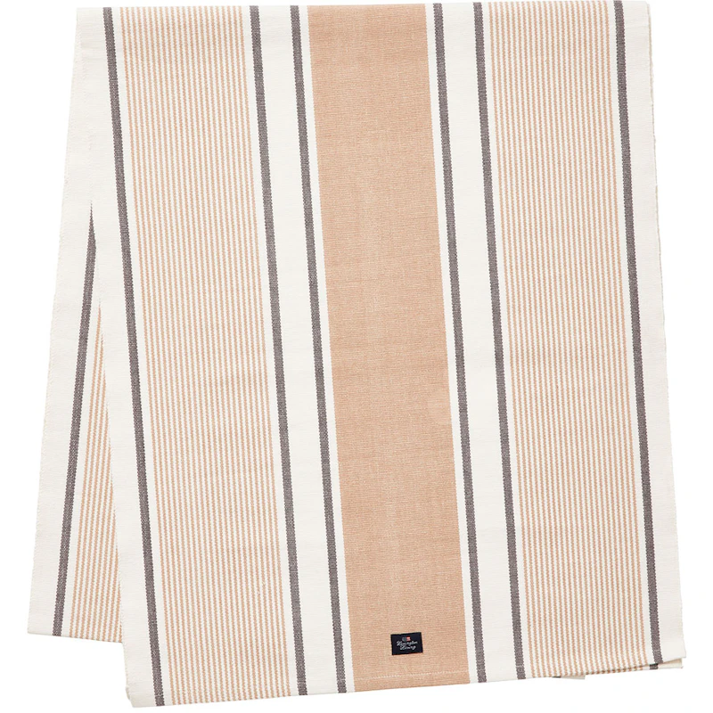 Striped Organic Cotton Rib Bordløper Hvit/Beige, 50x250 cm