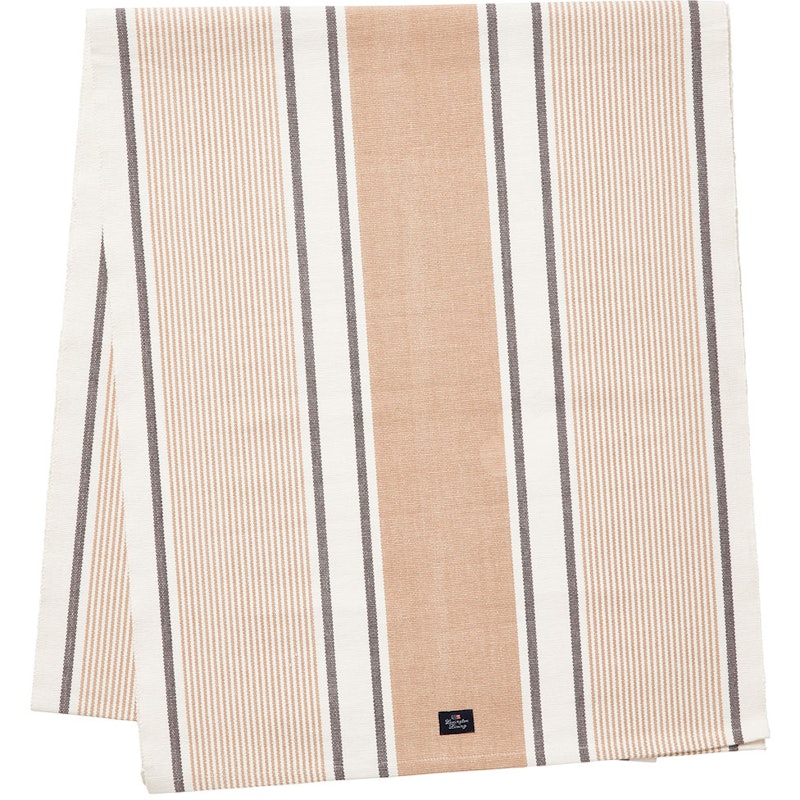 Striped Organic Cotton Rib Bordløper Hvit/Beige, 50x250 cm
