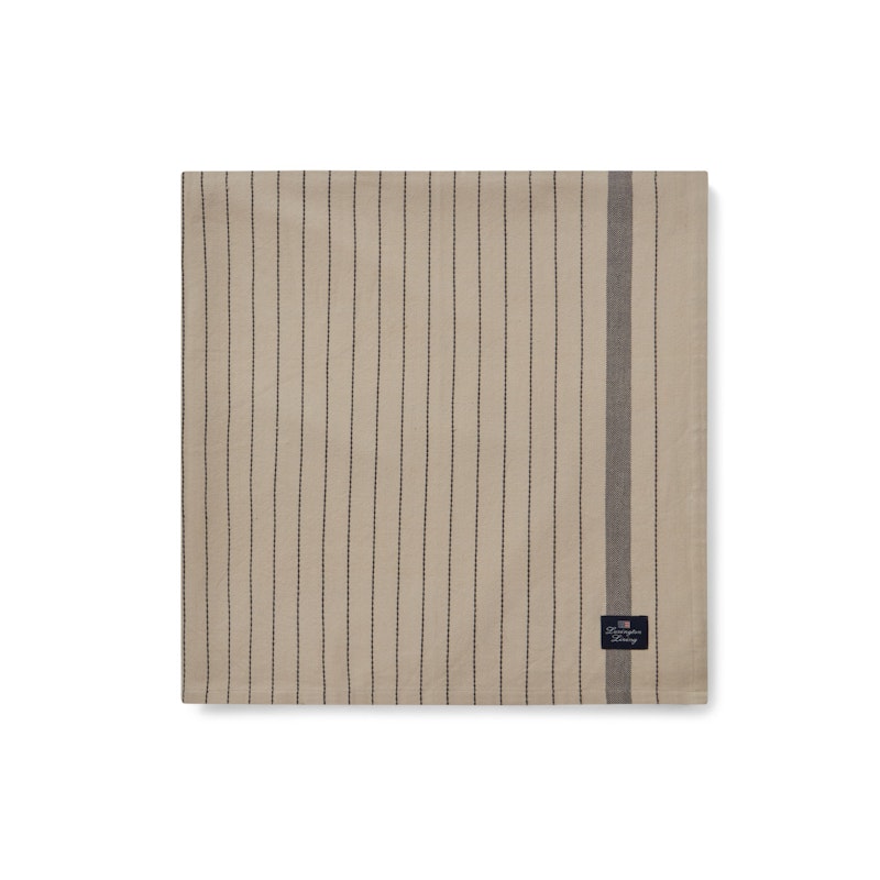 Striped Organic Cotton Duk Beige/Mørkegrå, 150x250 cm