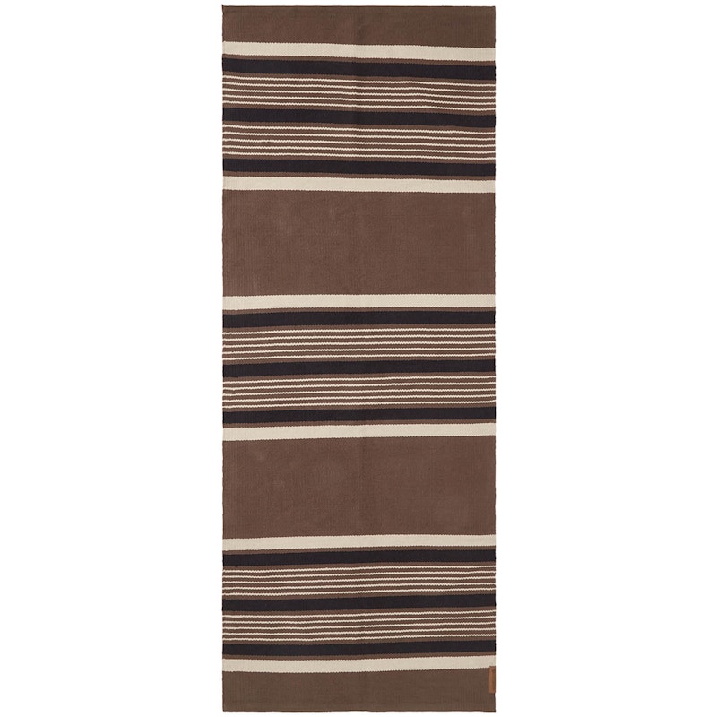 Striped Organic Cotton Teppe 80x220 cm, Beige/Mørkegrå
