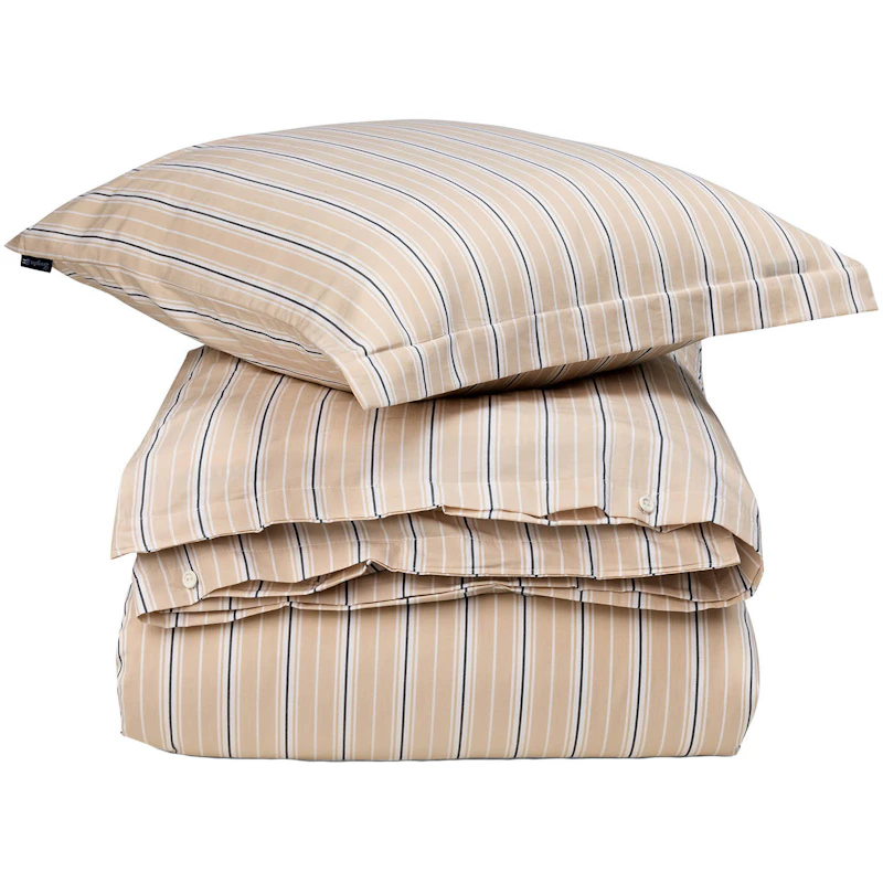 Striped Cotton Poplin Sengesett 220x220 + 50x60x2 cm, Beige
