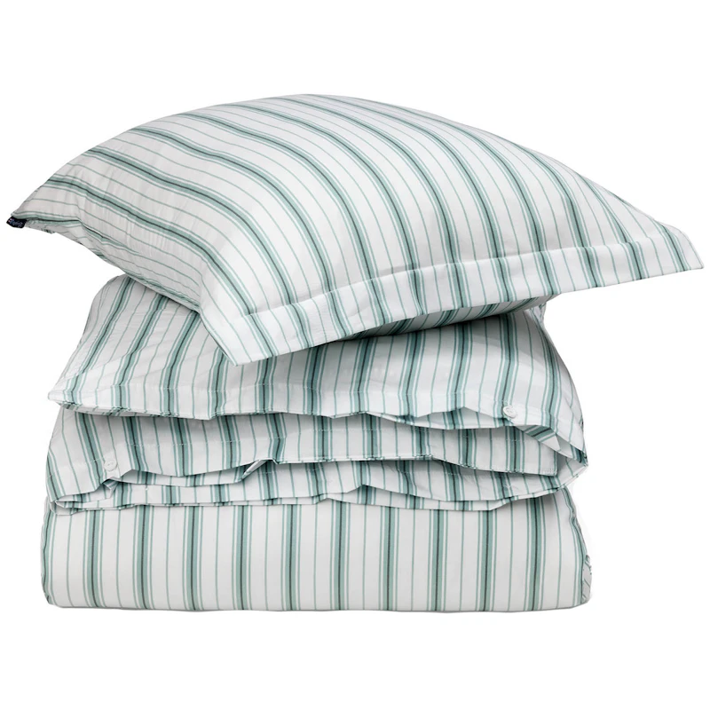 Striped Poplin Sengesett 150x210 + 50x60 cm, Hvit/Eucalyptus