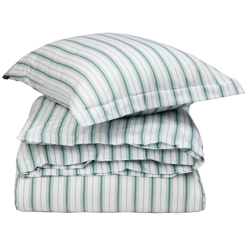 Striped Poplin Sengesett 220x220 + 50x60x2 cm, Hvit/Eucalyptus