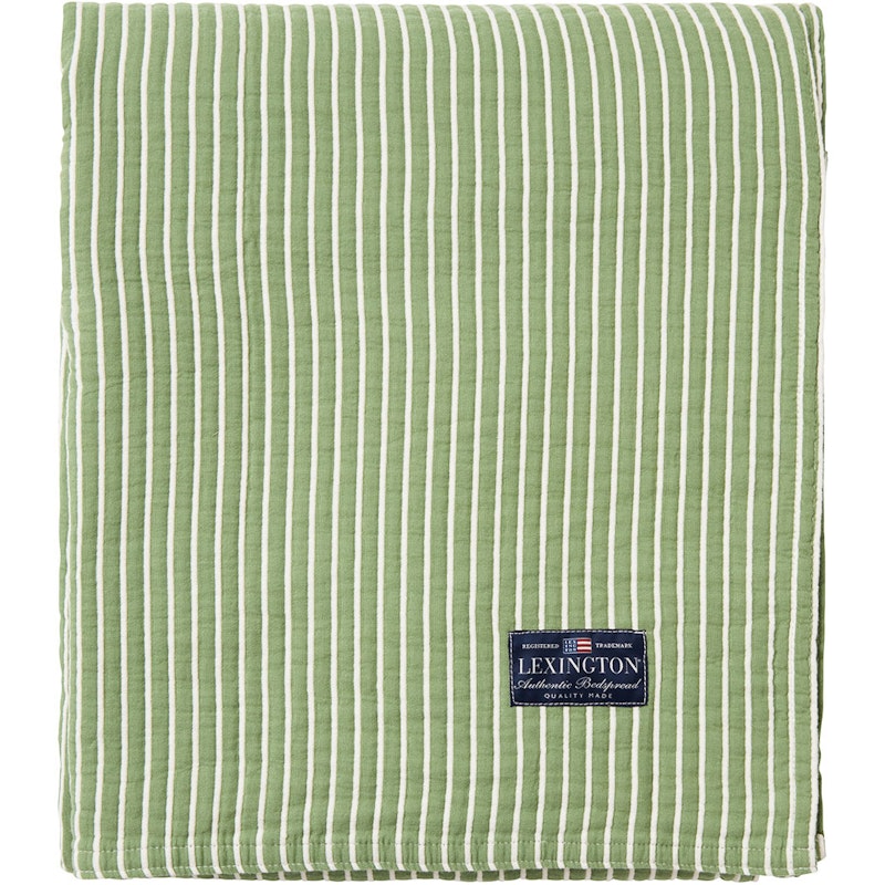 Striped Reversible Organic Cotton Sengeteppe 260x240 cm, Grønn/Off-white