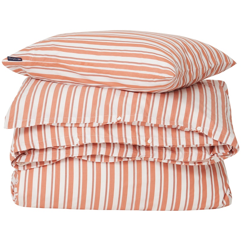 Striped Cotton Poplin Sengesett 220x220 + 50x60x2 cm, Terra