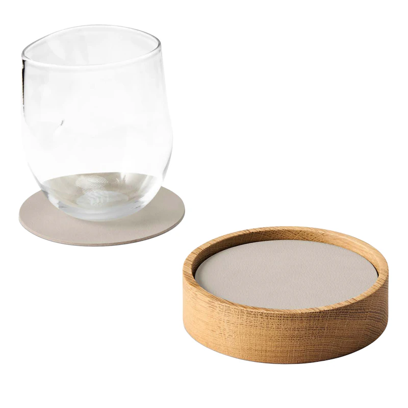 Circle S Boks & Glassunderlegg 8-pk, Eik / Oyster White