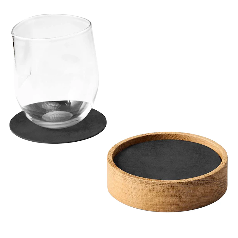 Circle S Boks & Glassunderlegg 8-pk, Eik / Sort
