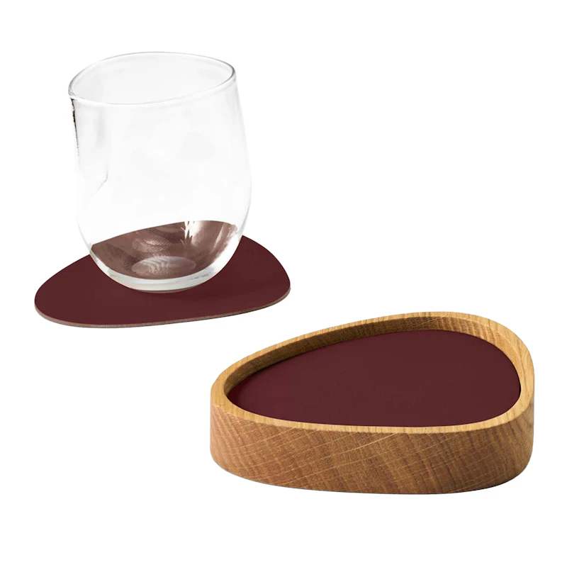 Curve S Boks & Glassunderlegg 8-pk, Eik / Burgundy