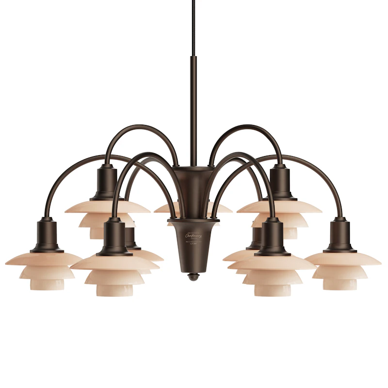 PH 1/1 Lysekrone Med 9 Armer, Centenary Edition, Aged Brass / Dusty Terracotta