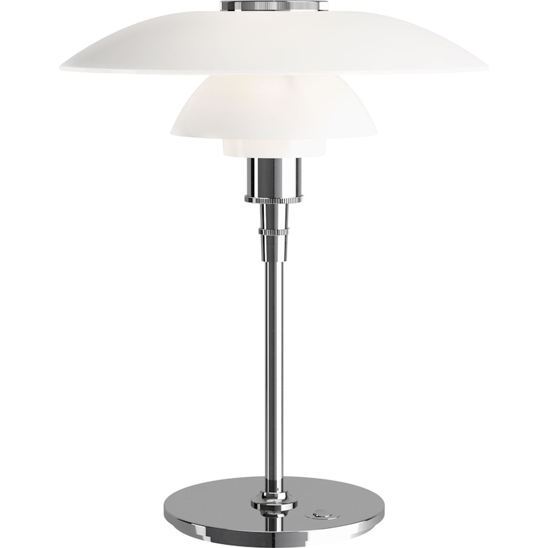 PH 4½-3½ Glass Bordlampe, Forkrommet/Hvitt Opalglass