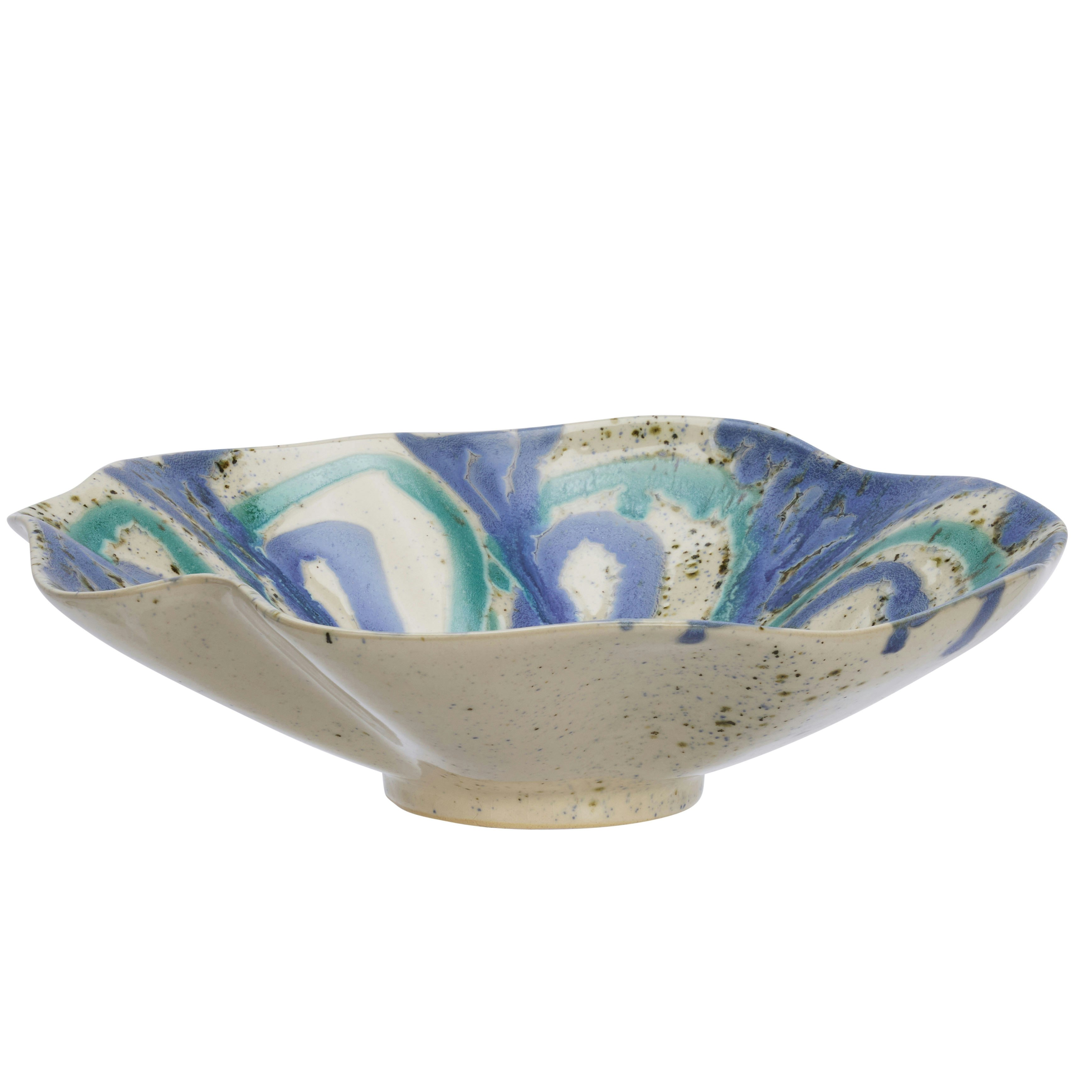 Madam Stoltz Stoneware Sk&aring;l  / Off-white / Aqua -  Fruktsk&aring;ler Stengods Bl&aring; - P7798-12-40460