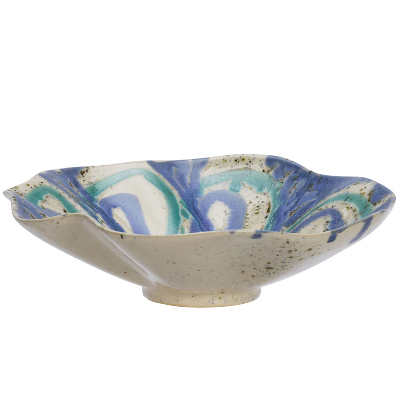 Stoneware Skål, Blå / Off-white / Aqua