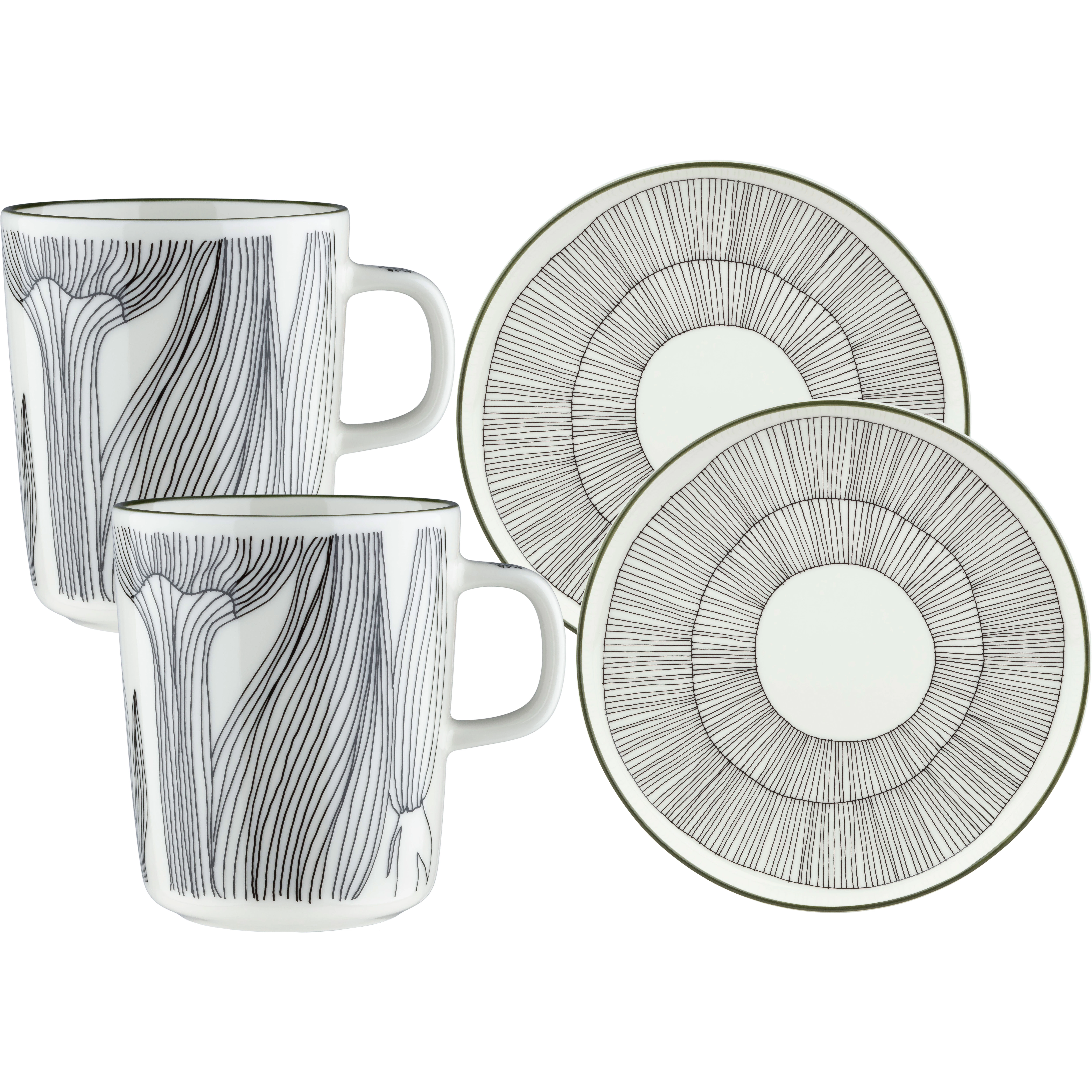 Marimekko Kukat Puhkeavat Frokostsett  / Hvit / Skogsgr&oslash;nn -  Serviser & Startsett Stengods Sort - 074677-196