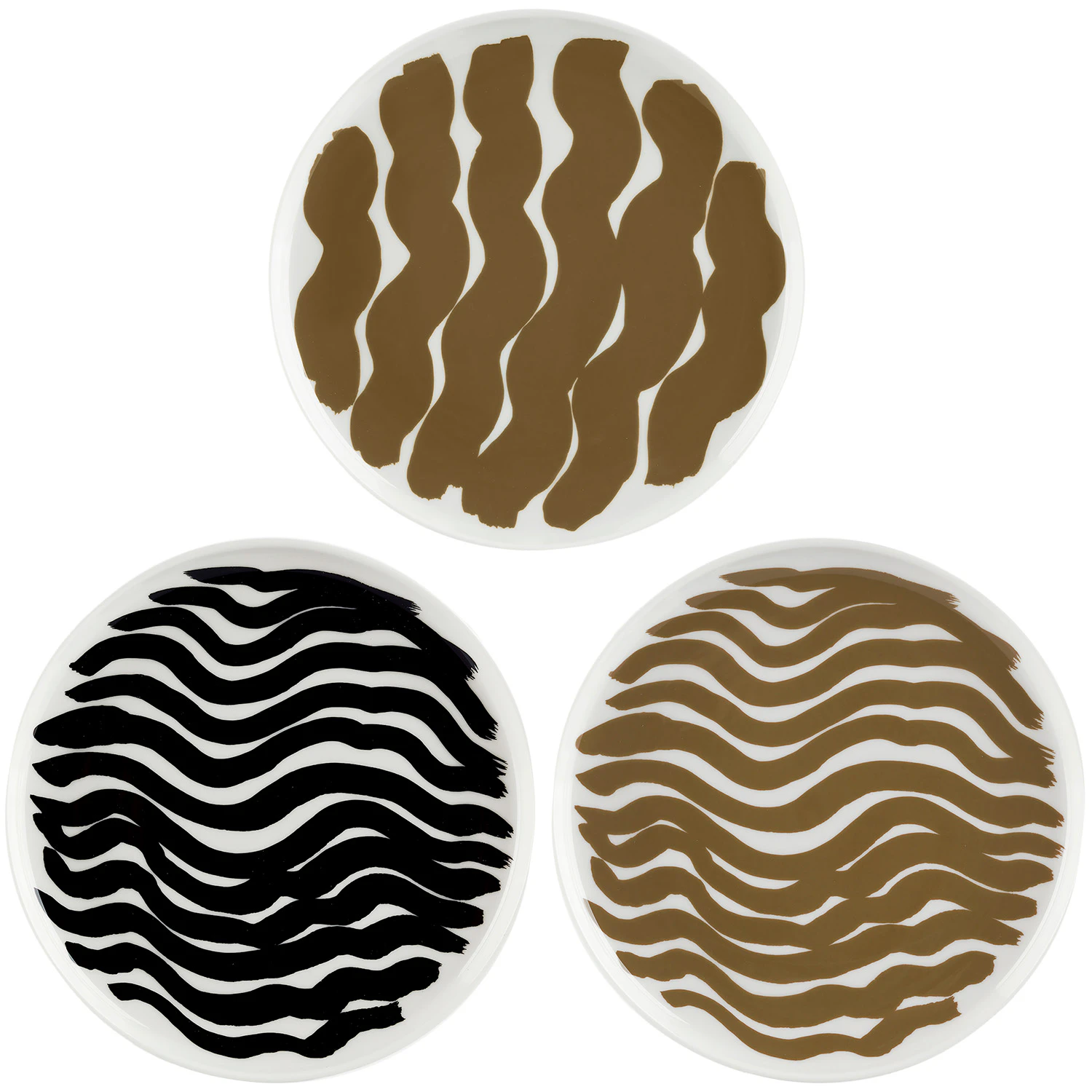 Marimekko Oiva/hyr&auml;ily Plates 20 Cm 3-pack Dark Sand/white -  Tallerkener Stengods Sort - 072287-189