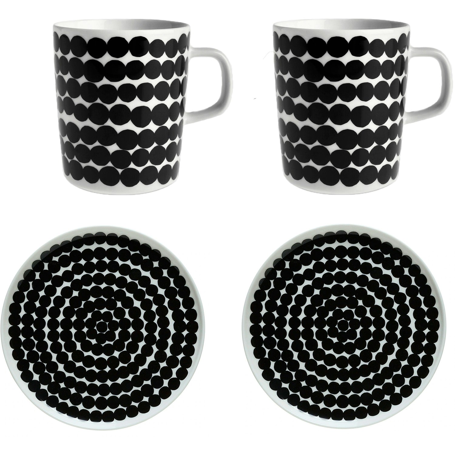 Marimekko Oiva/siirtolaputarha Tallerken 20 Cm + Krus 25 Cl 2-pk -  Kaffekopper Stengods Sort - 071605-190
