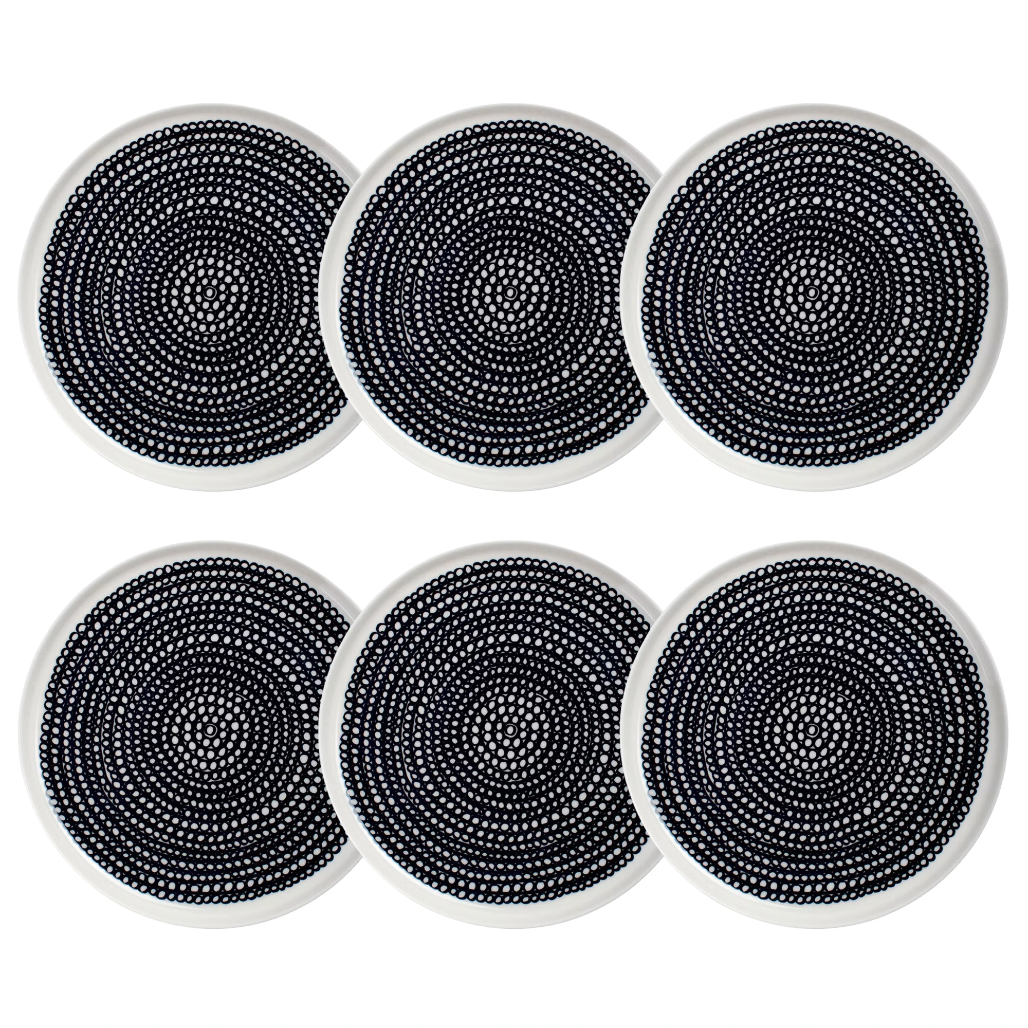 Marimekko Oiva/siirtolapuutarha Sidetallerken 20 Cm 6-pk - Tallerkener Stengods Sort - 063303-199X6
