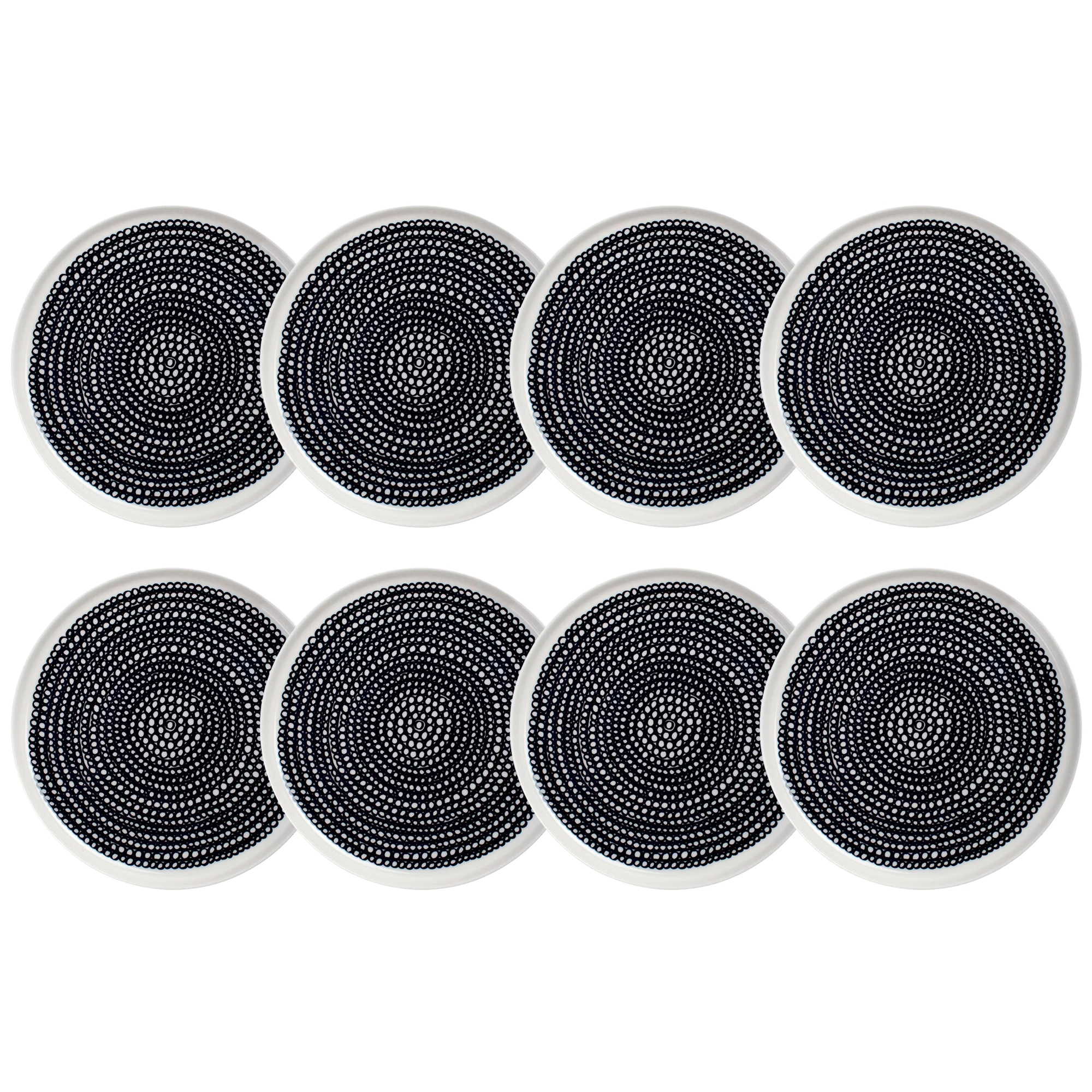 Marimekko Oiva/siirtolapuutarha Sidetallerken 20 Cm 8-pk - Tallerkener Stengods Sort - 063303-199X8