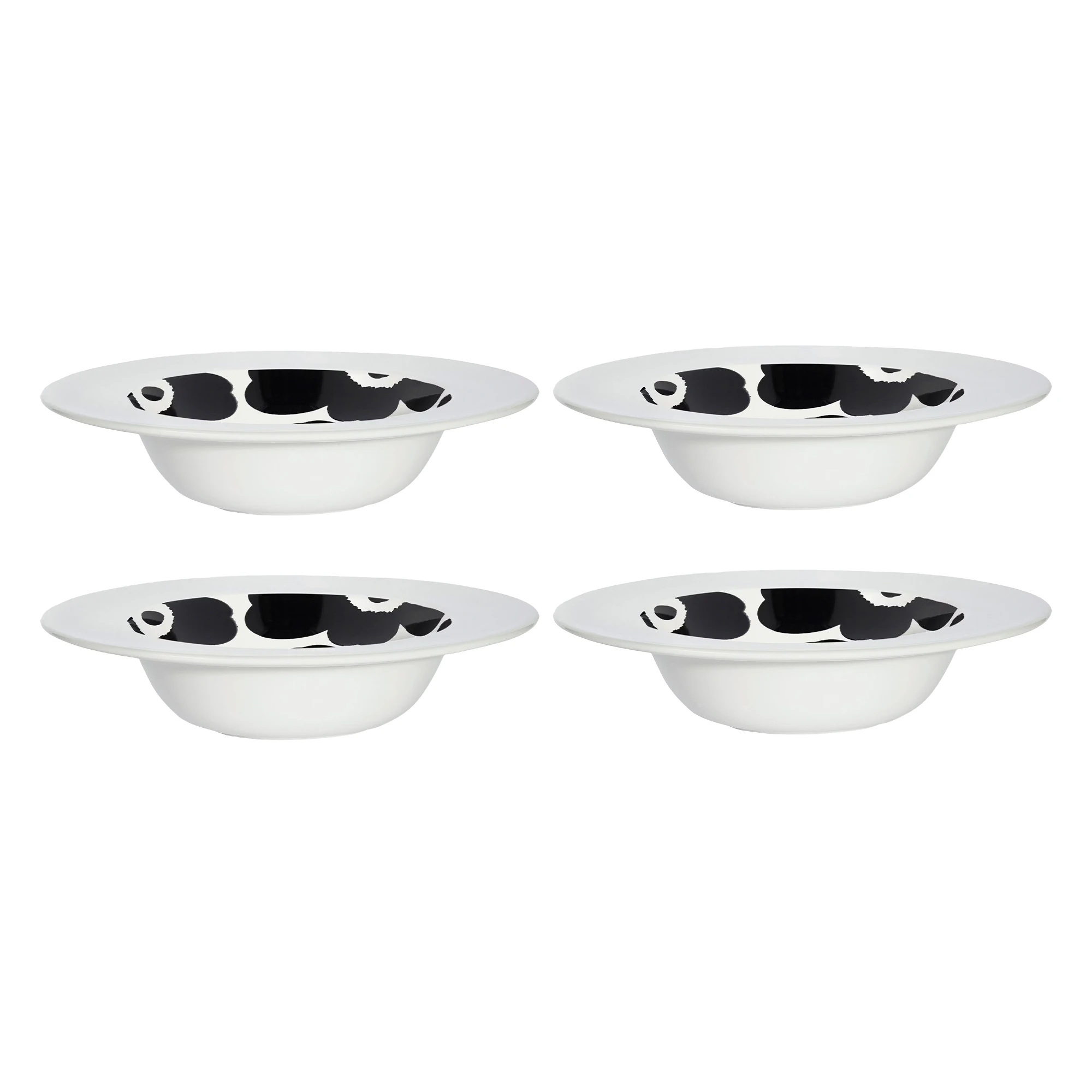 Marimekko Oiva / Unikko Dyp Tallerken 20 Cm 4-pk - Dype tallerkener Stengods Sort - 074370-109X4